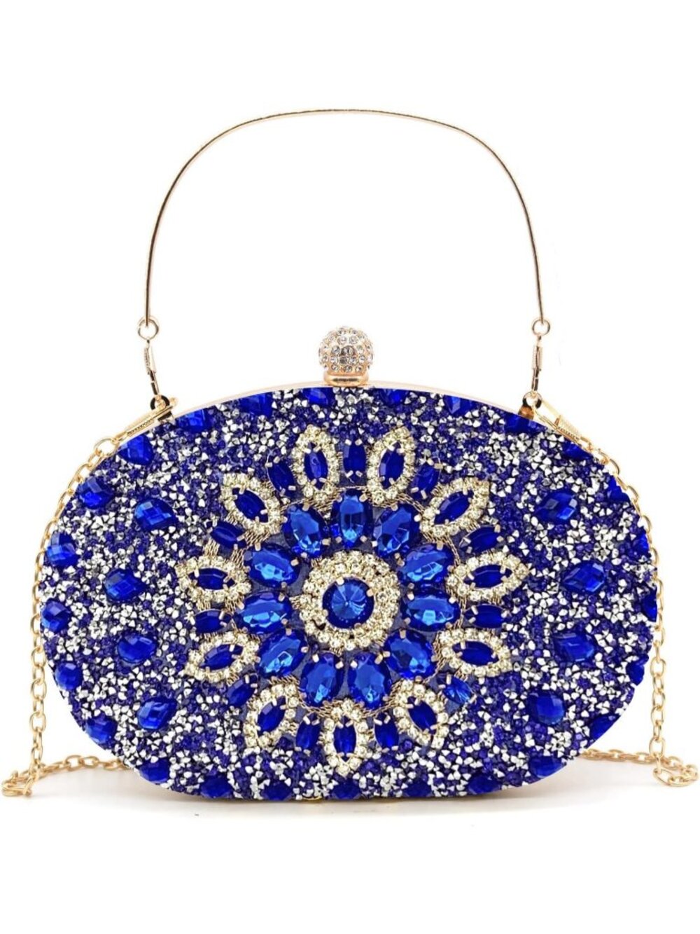 Women's Blue Rhinestone Clutch Purse Wedding Party Prom Bridal Evening Bag